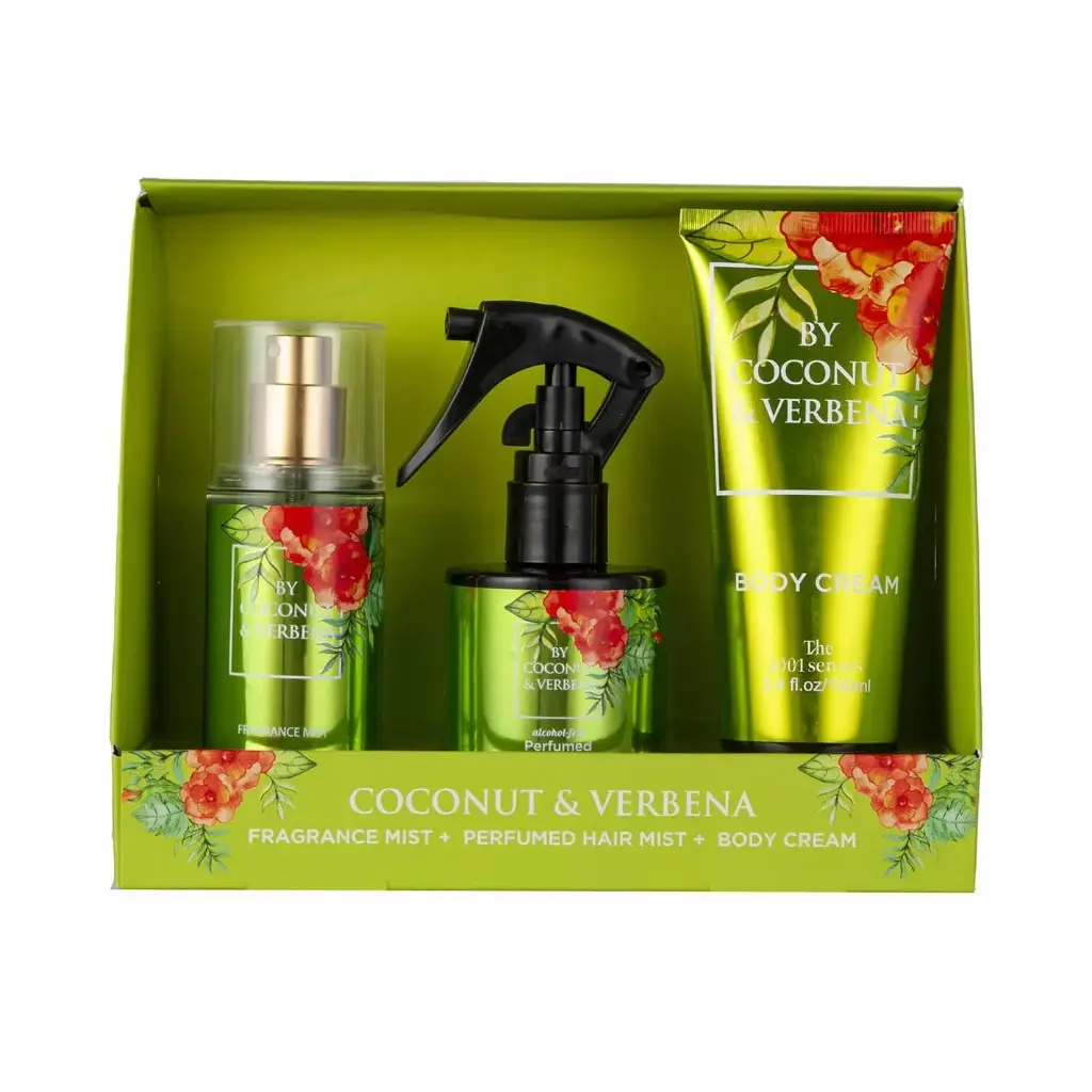THE 1001 SENSES - COCONUT & VERBENA FRAGRANCE MIST 75ML + PERFUMES HAIR MIST 100ML + BODY CREAM 100ML