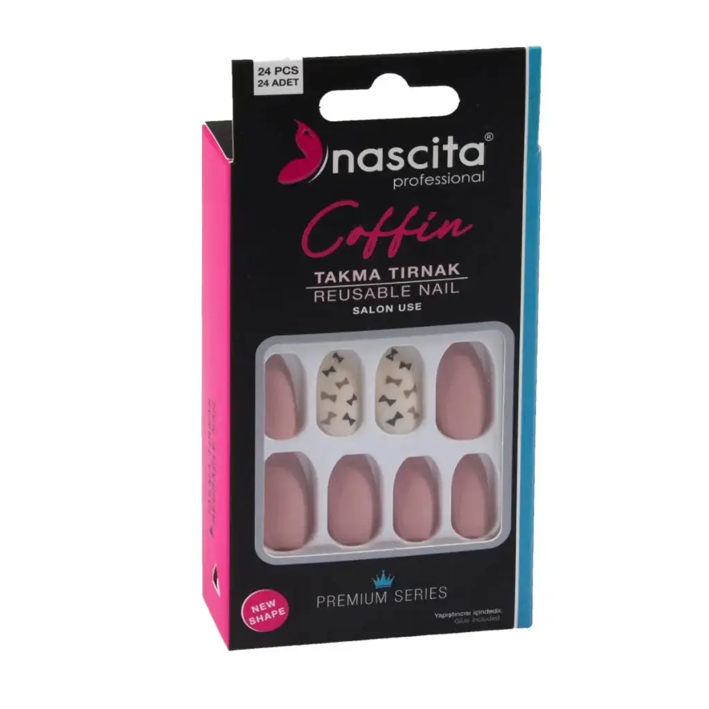 NASCITA - COFFIN REUSABLE NAIL 24PCS WITH GLUE 145