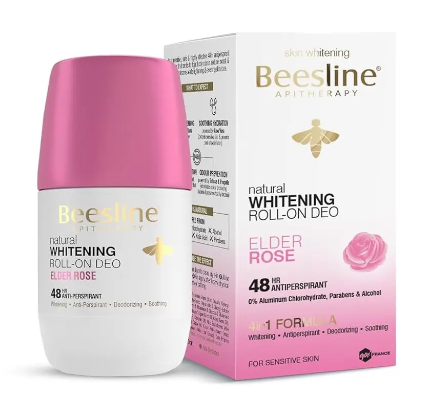 بيزلين - مزيل العرق رول أون لتفتيح البشرة برائحة عطر الورد يدوم 48 ساعة 50 مل