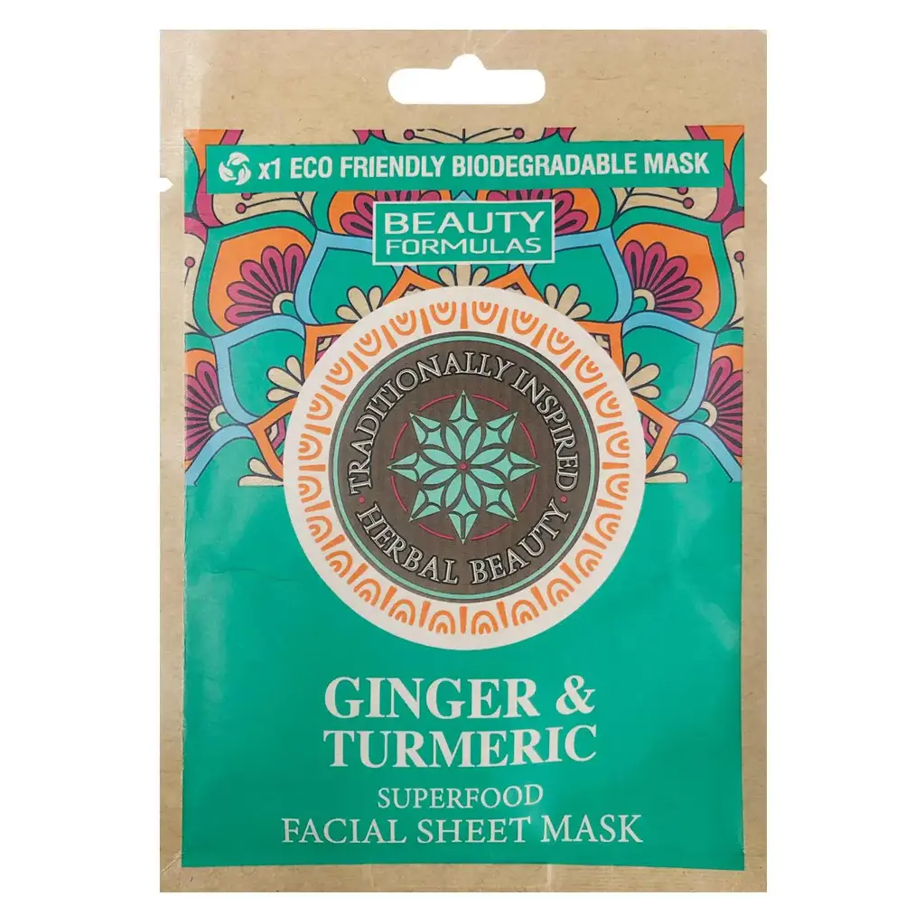 BEAUTY FORMULAS - GINGER AND TURMERIC SUPERFOOD FACIAL SHEET MASK