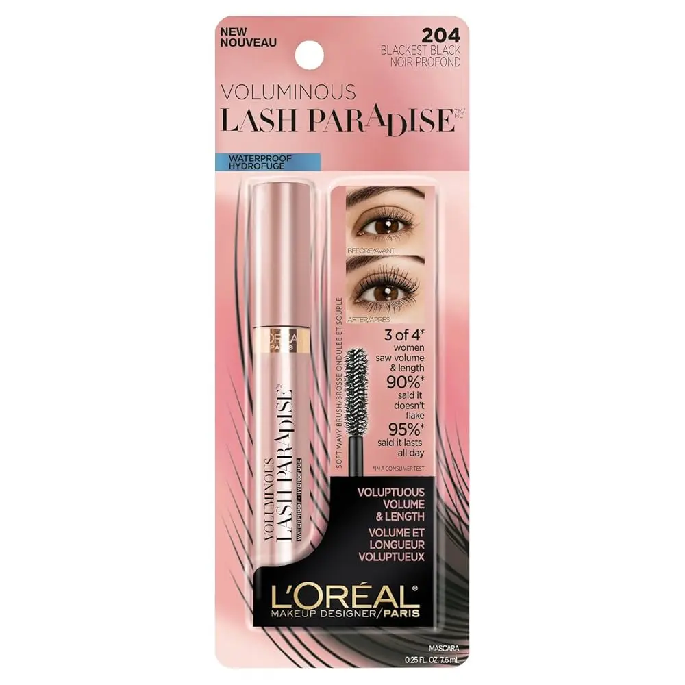 L'ORÉAL PARIS - 204 WATERPROOF BLACKEST BLACK VOLUMINOUS LASH PARADISE MASCARA 7.6ML