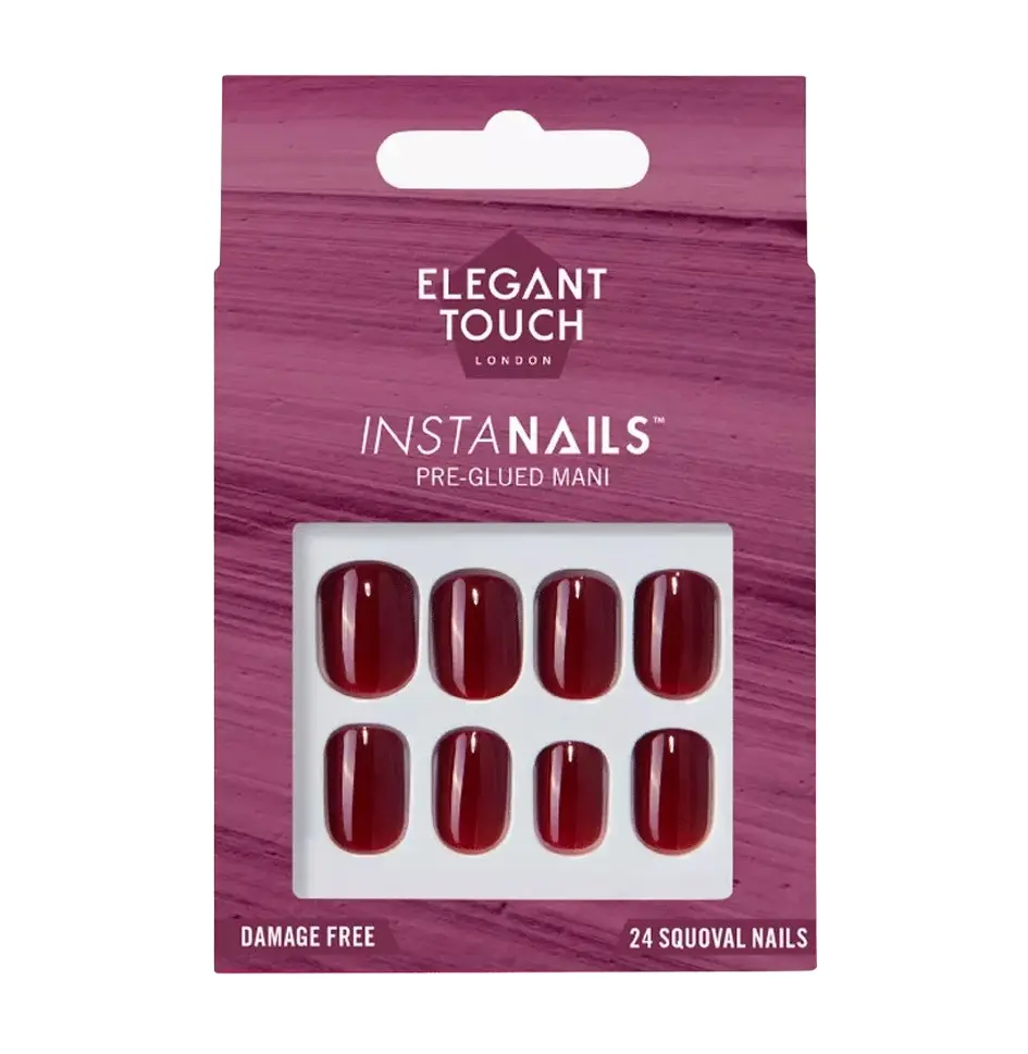 ELEGANT TOUCH - INSTA NAILS PRE-GLUED SQUOVAL NAILS IN DIVINE WINE COLOR 24 PCS