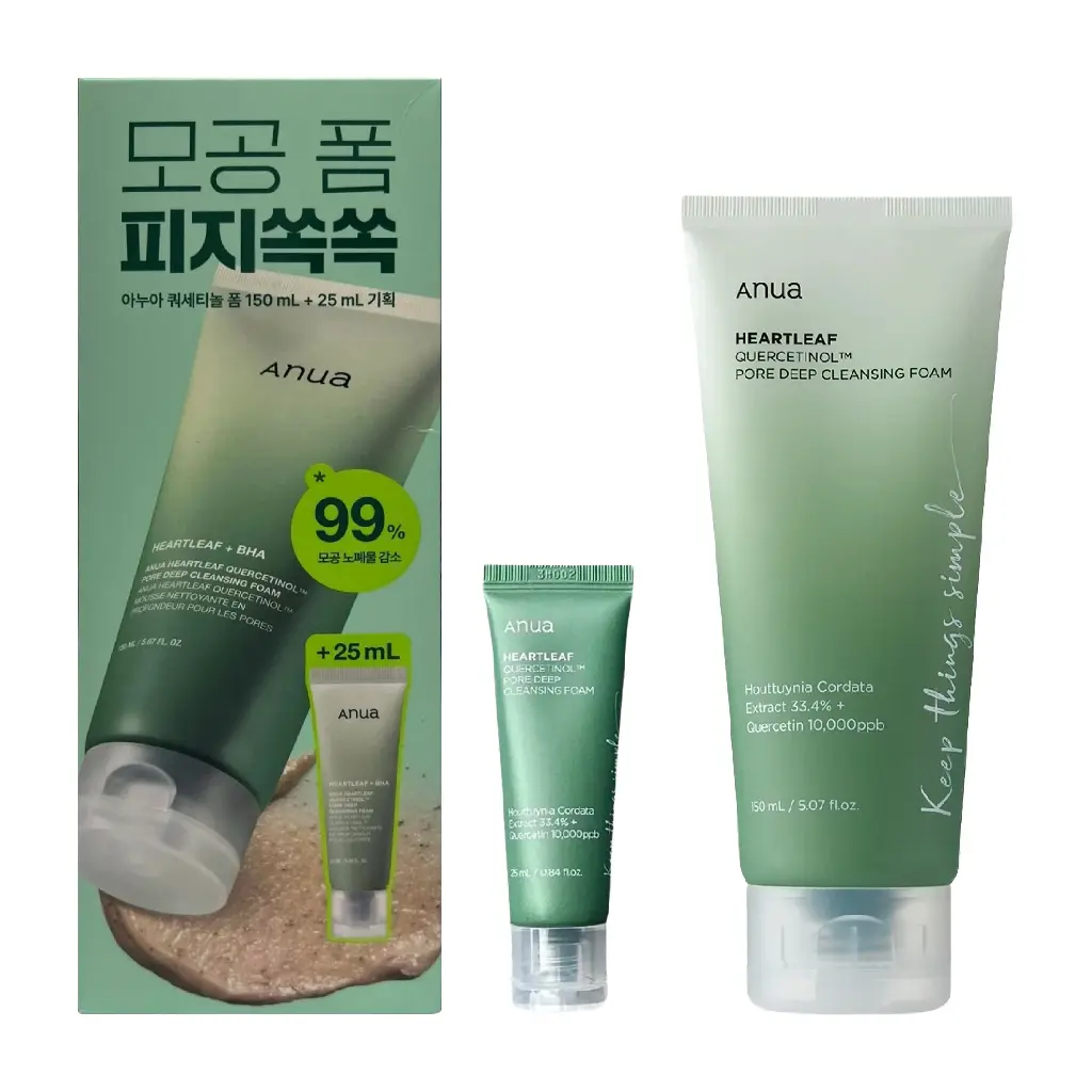 ANUA - HEARTLEAF + BHA QUERCETINOL PORE DEEP CLEANSING FOAM 150ML + 25ML