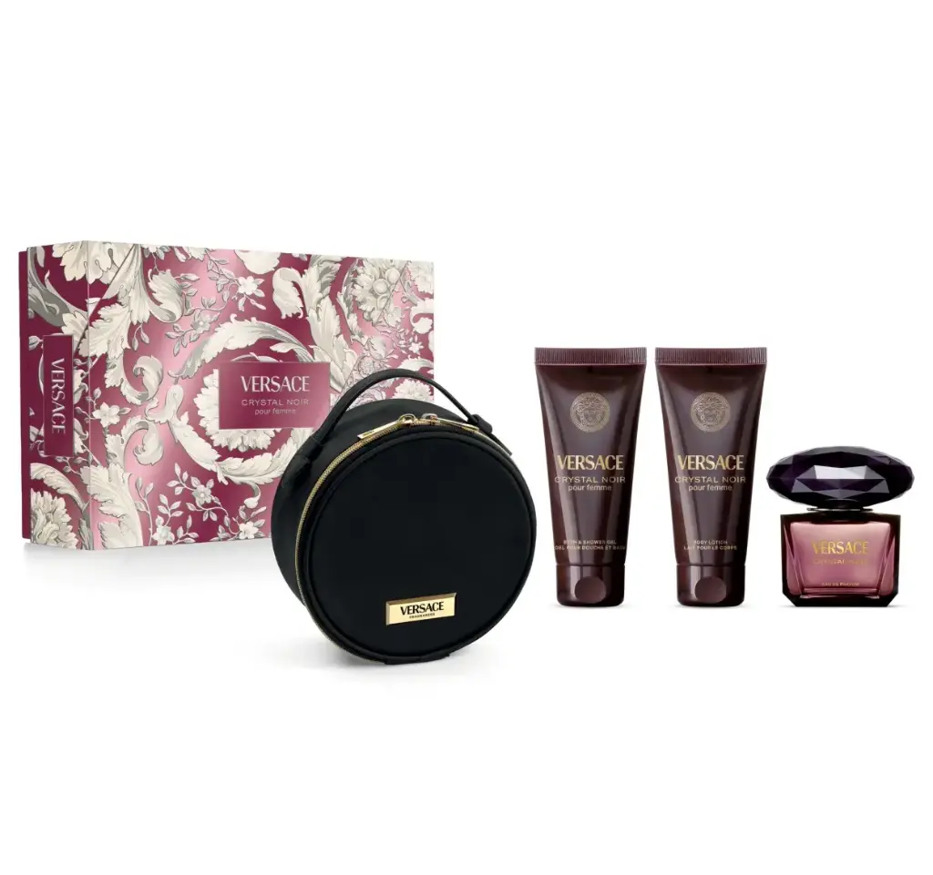 VERSACE - GIFT SET CRYSTAL NOIR EDP 90 + SHOWER GEL 100ML + LOTION 100ML + VERSACE ROUND MAKEUP CASE