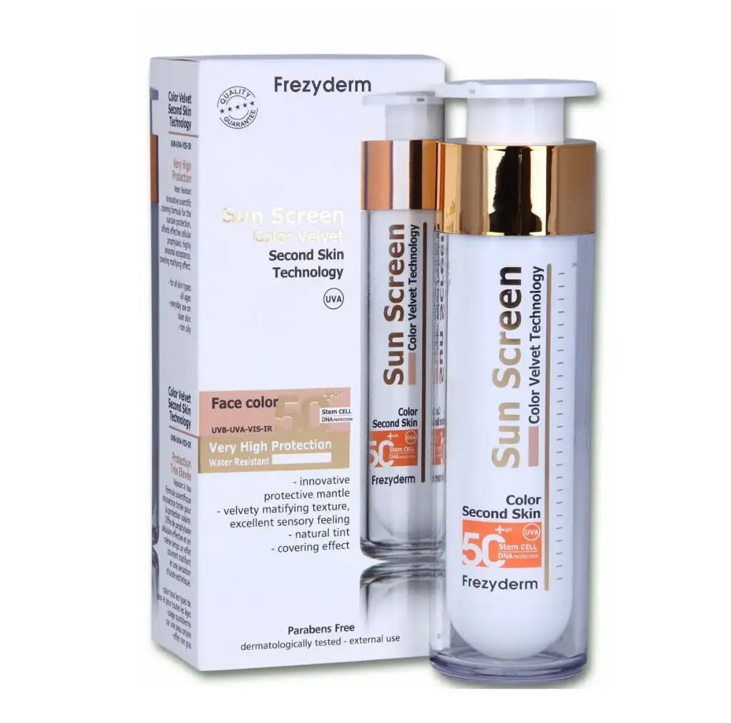 FREZYDERM - SUNSCREEN FACE CREAM COLOR VELVET SPF 50+ SECOND SKIN TECHNOLOGY 50ML