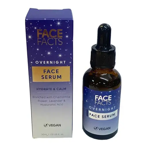 FACE FACTS - HYALURONIC ACID OVERNIGHT FACE SERUM PLUMP & HYDRATE FOR YOUNGER SKIN 30ML