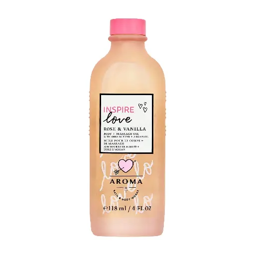 BATH & BODY WORKS - INSPIRE LOVE AROMA ROSE & VANILLA BODY AND MASSAGE OIL 118ML