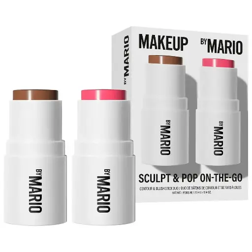 MAKEUP BY MARIO - SCULPT & POP ON THE GO CONTOUR & BLUSH STICK DUO LIGHT MEDIUM & SWEET PINK 2*4G