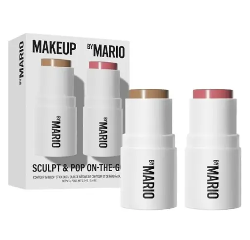 MAKEUP BY MARIO - SCULPT & POP ON THE GO CONTOUR & BLUSH STICK DUO MEDIUM & PALE PETAL 2*4G